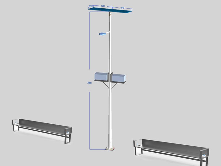 Lampadaires solaires et banquettes métalliques équipées des ports USB fabriqués par DOUBRILLANT implantés du coup au Burkina Faso pour un meilleur Gorom-Gorom